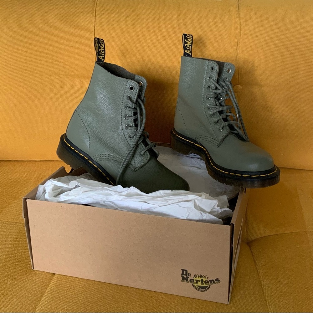 Dr. Martens 1460 Pascal Lace-Up Khaki Green Boots - Picture 2 of 7